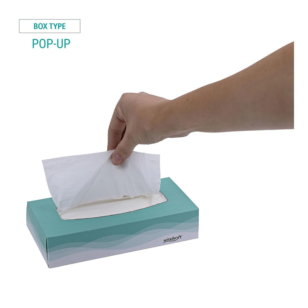 Windsoft 2360 Facial Tissue in Pop-Up Box, Box of 100 (Case of 30 Boxes)