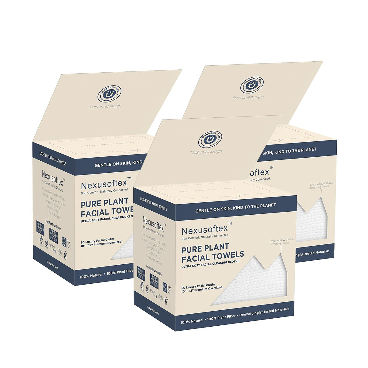 Premium Disposable Face Towels, 10"x12" XL, 90gsm Ultra-Thick 100% USDA Biobased Facial Towel, Gentle for All Skin Types, Magnetic Closure Box with Visibility Window (1 pack of 50ct)