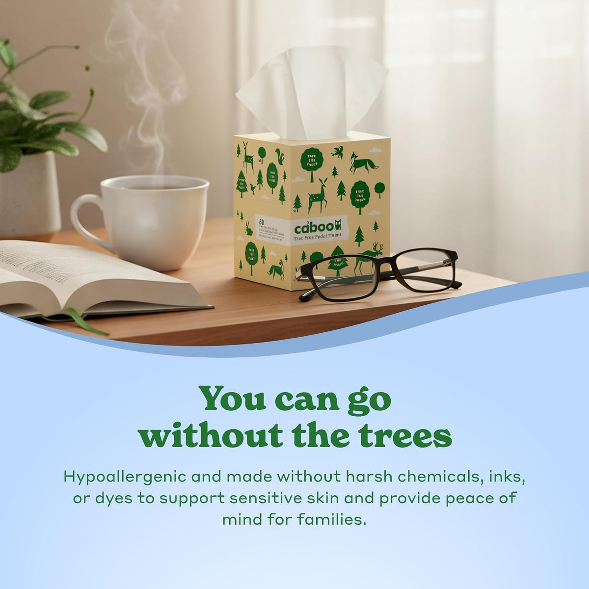 Caboo Tree Free Facial Tissues, 60 Tissues Per Box, 360 Total