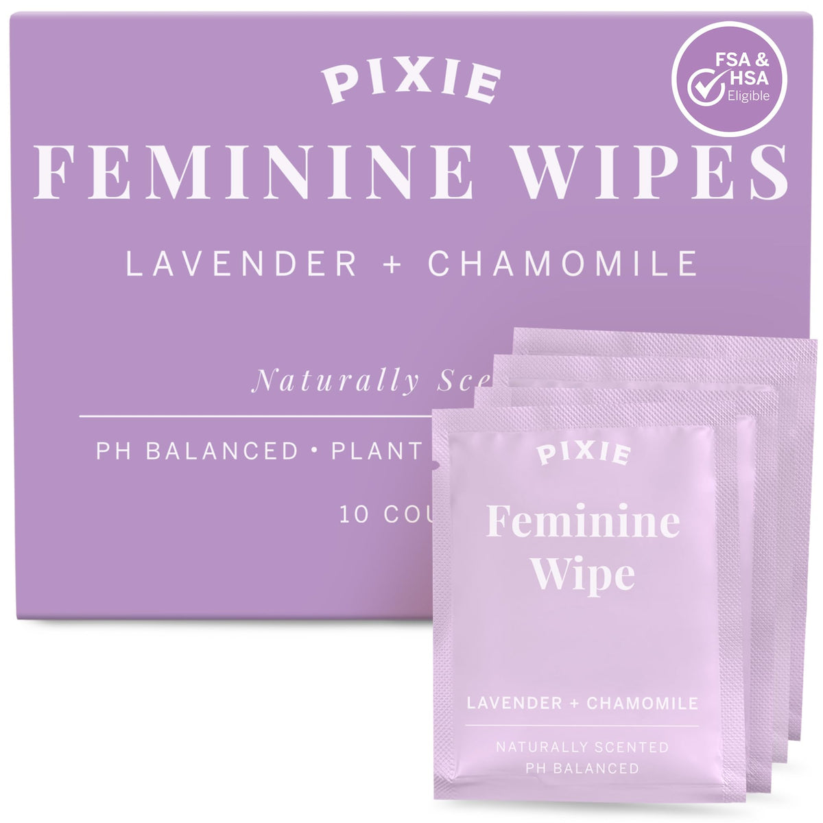 Pixie Feminine Wipes – Naturally Scented Rosewater + White Tea – Flushable, Biodegradable & pH Balanced – Individually Wrapped Wipes for On The Go – Cleaner for Menstrual Cups & Discs (20 Count)