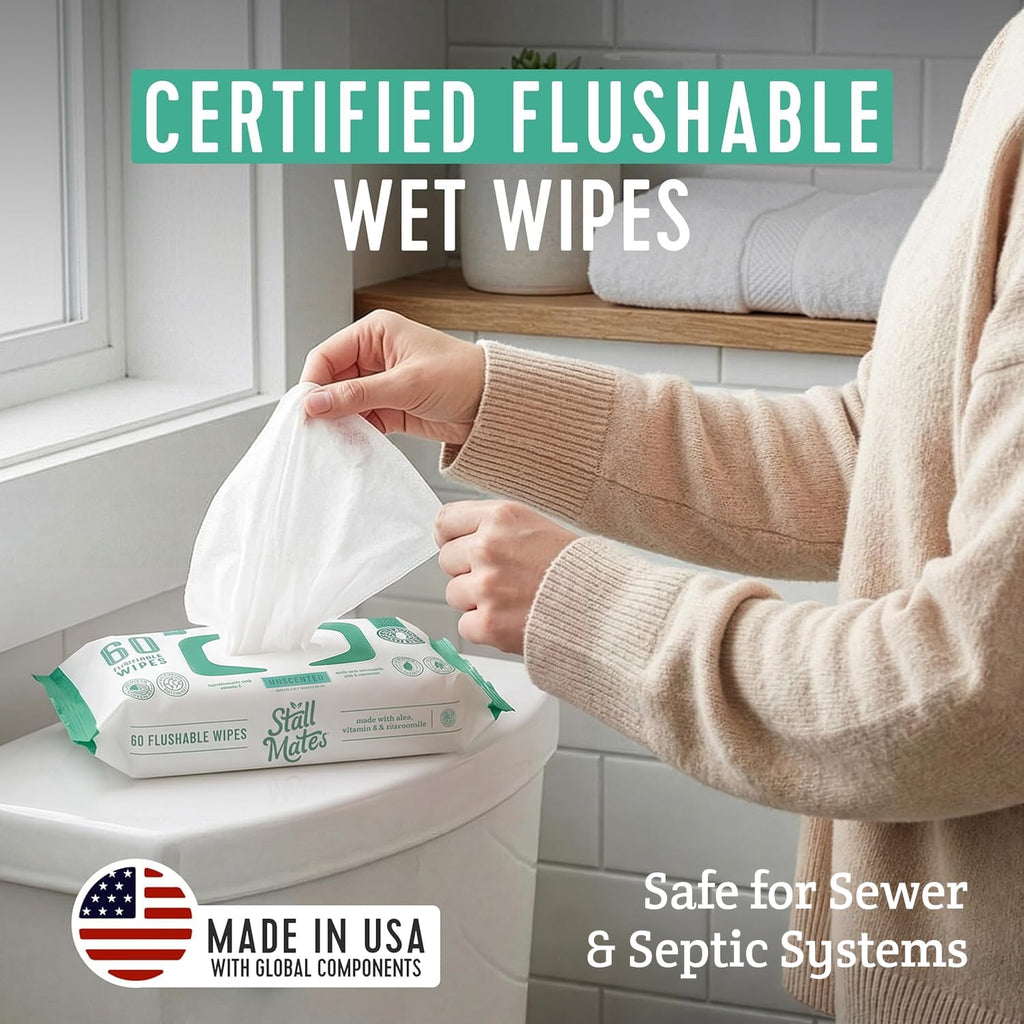 Stall Mates Flushable Wipes, 60-Wipe Home Pack, Unscented, 4 Pack
