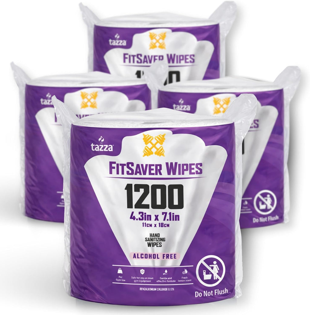 Tazza Wet Wipes, 4 x 1200 Count, Pre Saturated Gym Equipment Cleaning Wipes