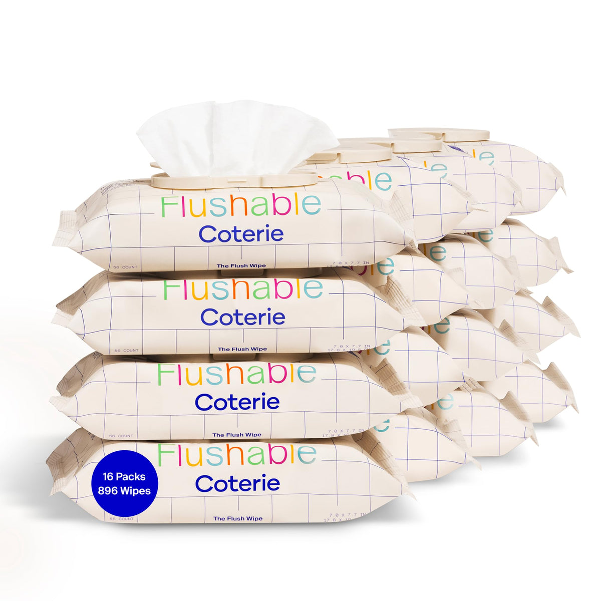 Coterie Flushable Wipes for Sensitive Skin, 4 Packs (224 Count)