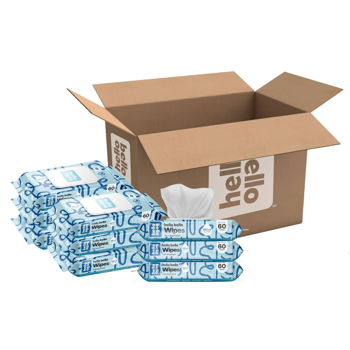 Hello Bello Baby Wipes, Fragrance-Free, 18 Resealable Packets = 1080ct