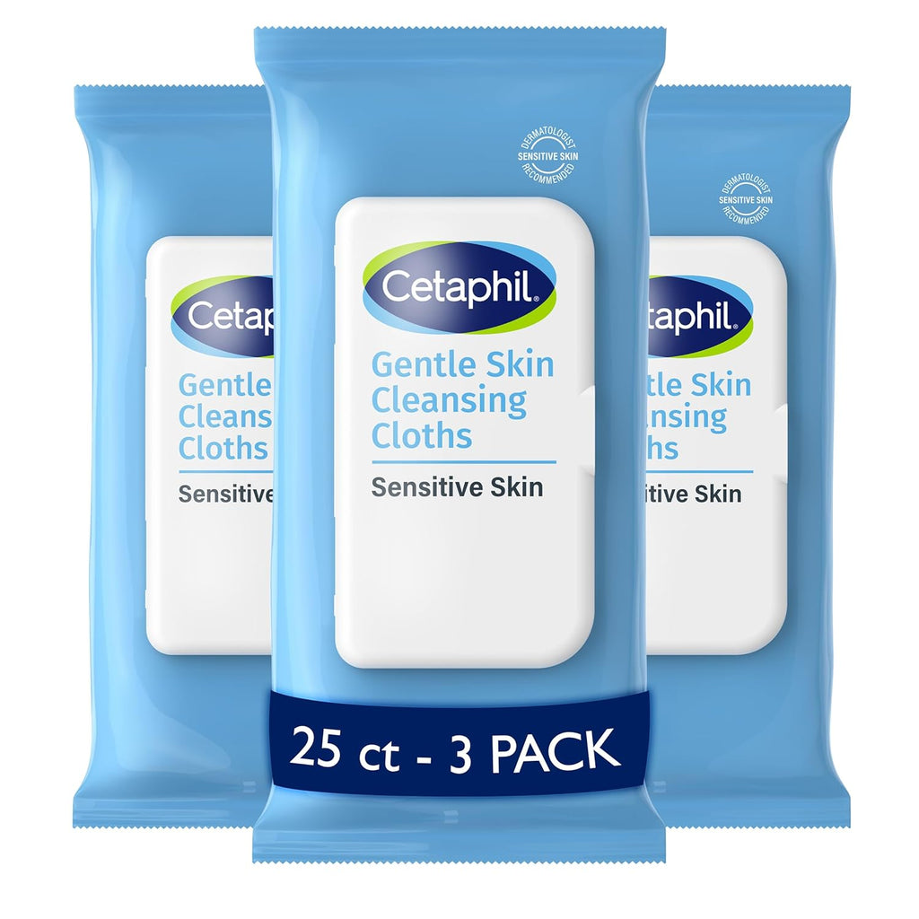 Cetaphil Cleansing Face & Body Wipes, Fragrance Free, 25ct, 3-Pack