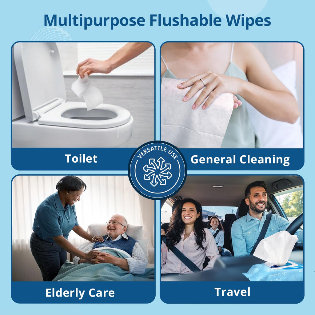 WhyWorry Flushable Wipes for Adults, Sea Incense, 8" x 10", 144 Count