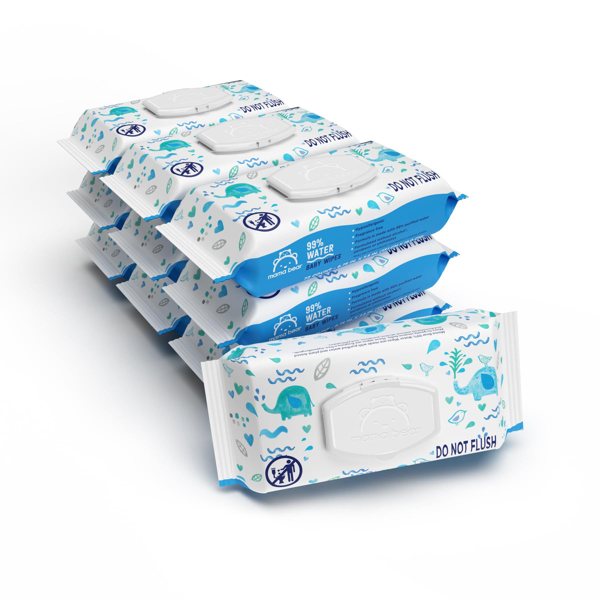 Amazon Brand - Mama Bear 99% Water Baby Wipes, Hypoallergenic, Fragrance Free,72 Count (Pack of 6)