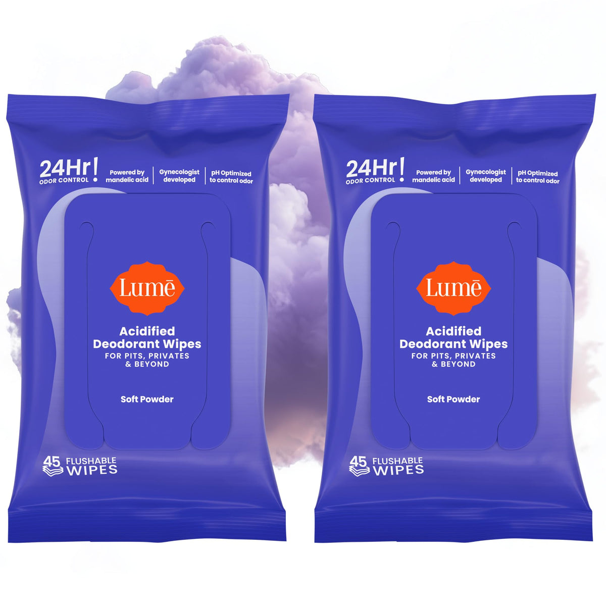 Lume Acidified Deodorant Wipes - 15 ct, 3 pk (Soft Powder)