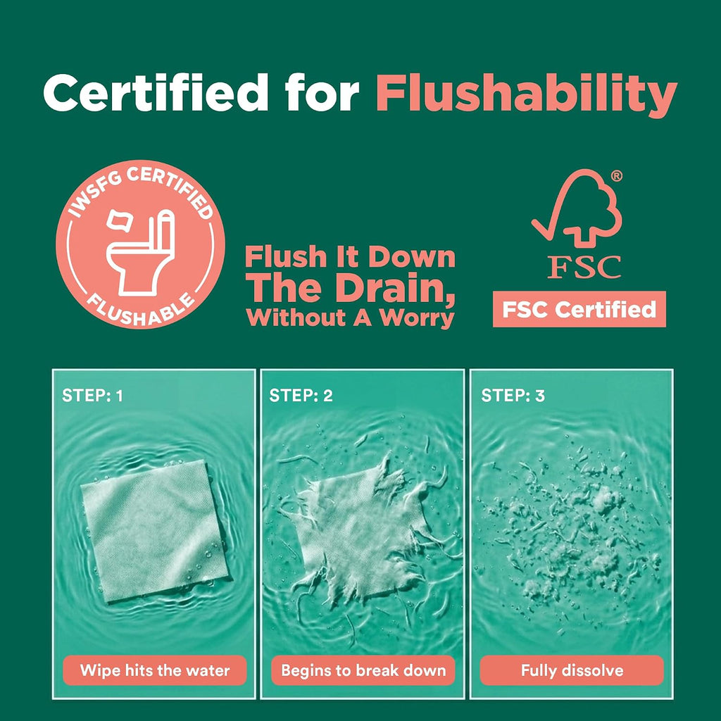 ECO SOUL Bamboo Flushable Wipes, (4 Pack, 48 Wipes Each, Aloe Vera)
