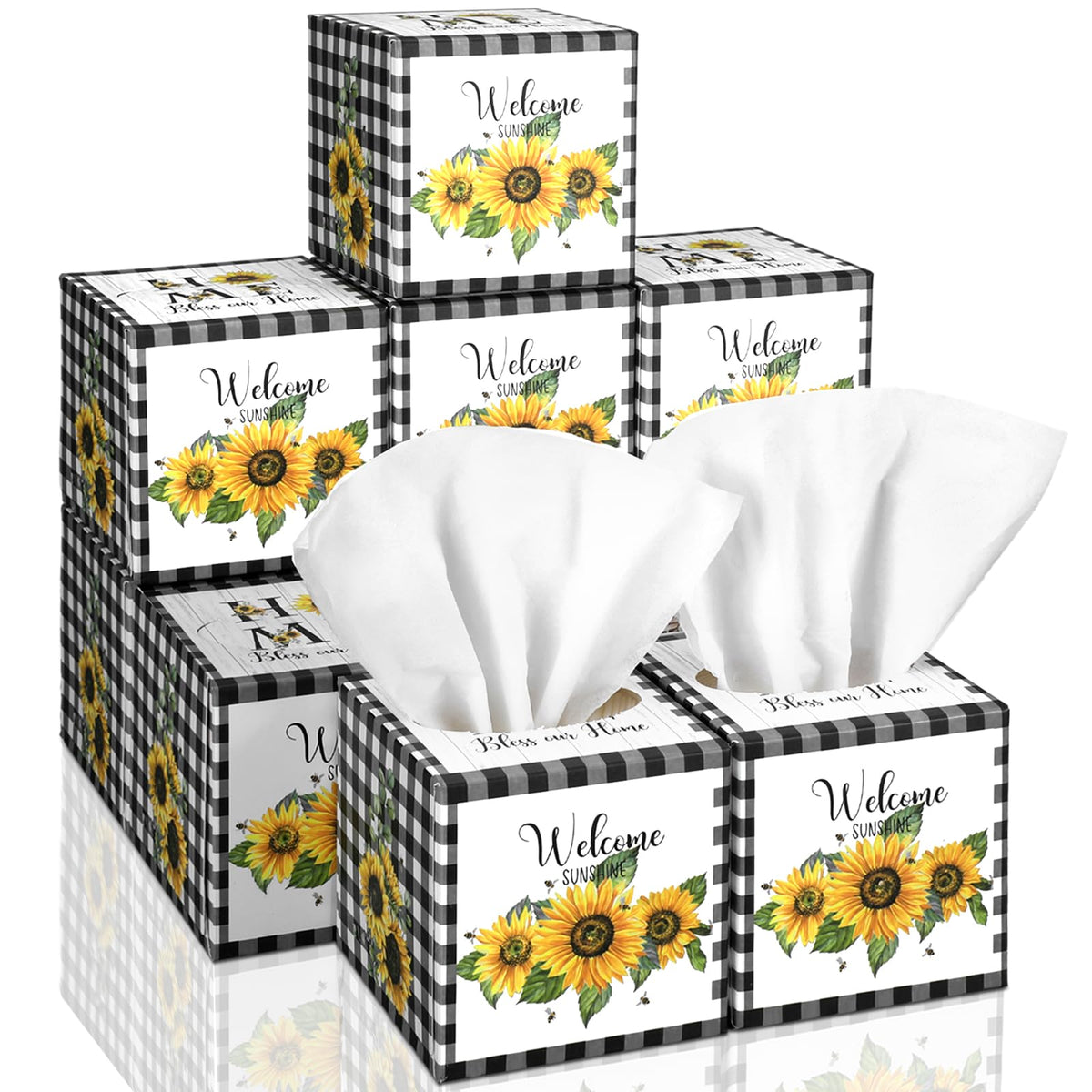 Fourluoo 12 Pack Fall Floral Facial Tissue Cube Boxes, 600 Sheet 3 Ply
