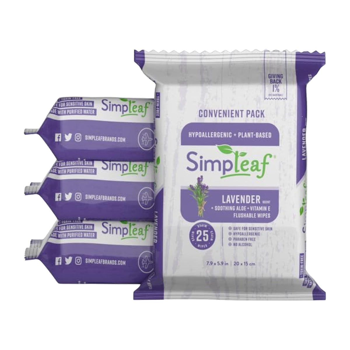 Simpleaf Flushable Wet Wipes Aloe Vera| Eco-Friendly, Paraben & Alcohol Free | Hypoallergenic & Safe for Sensitive Skin | Soothing Aloe Formula | (4 x 25 Count Convenient Pack) 100 Count Total