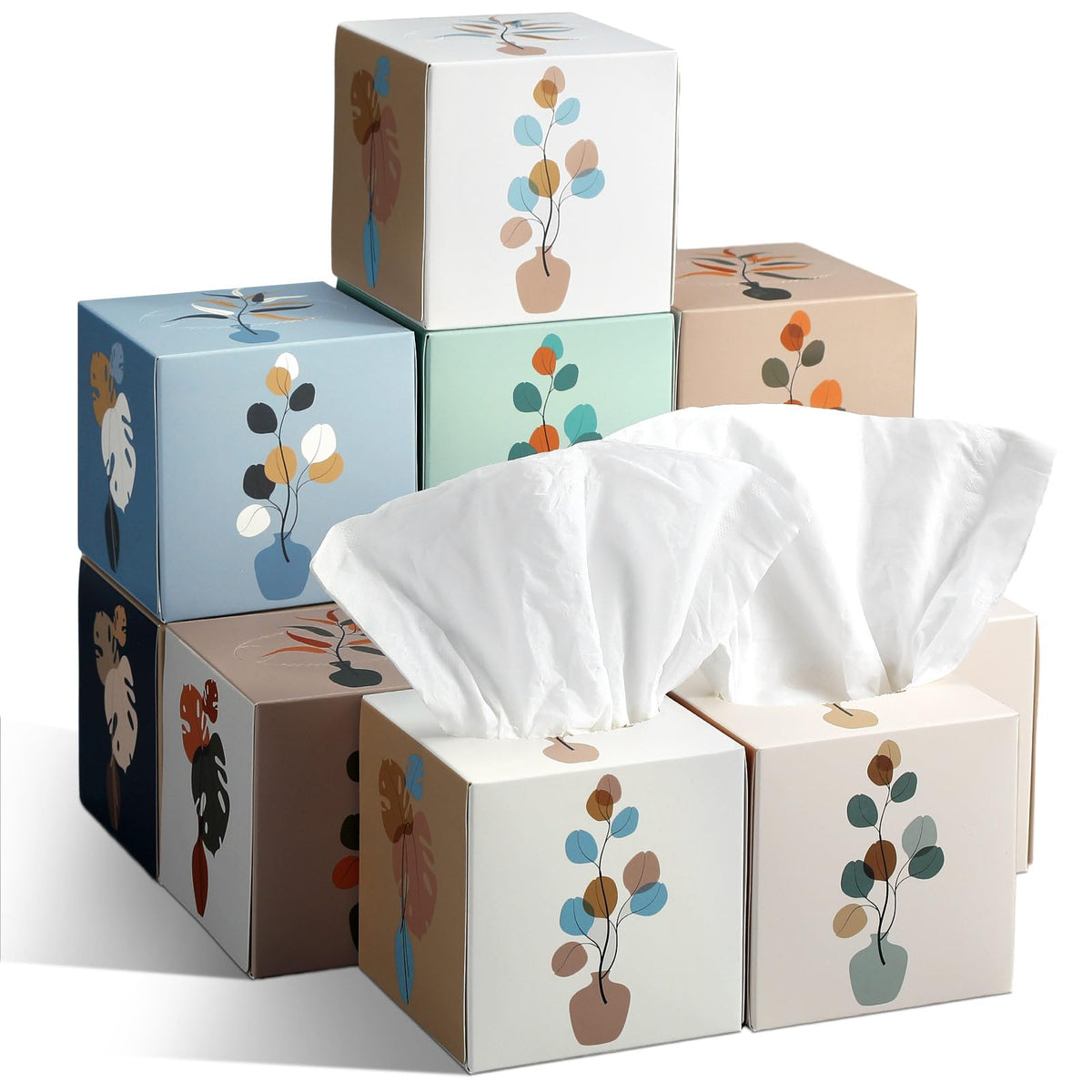 Fourluoo 12 Pack Fall Floral Facial Tissue Cube Boxes, 600 Sheet 3 Ply