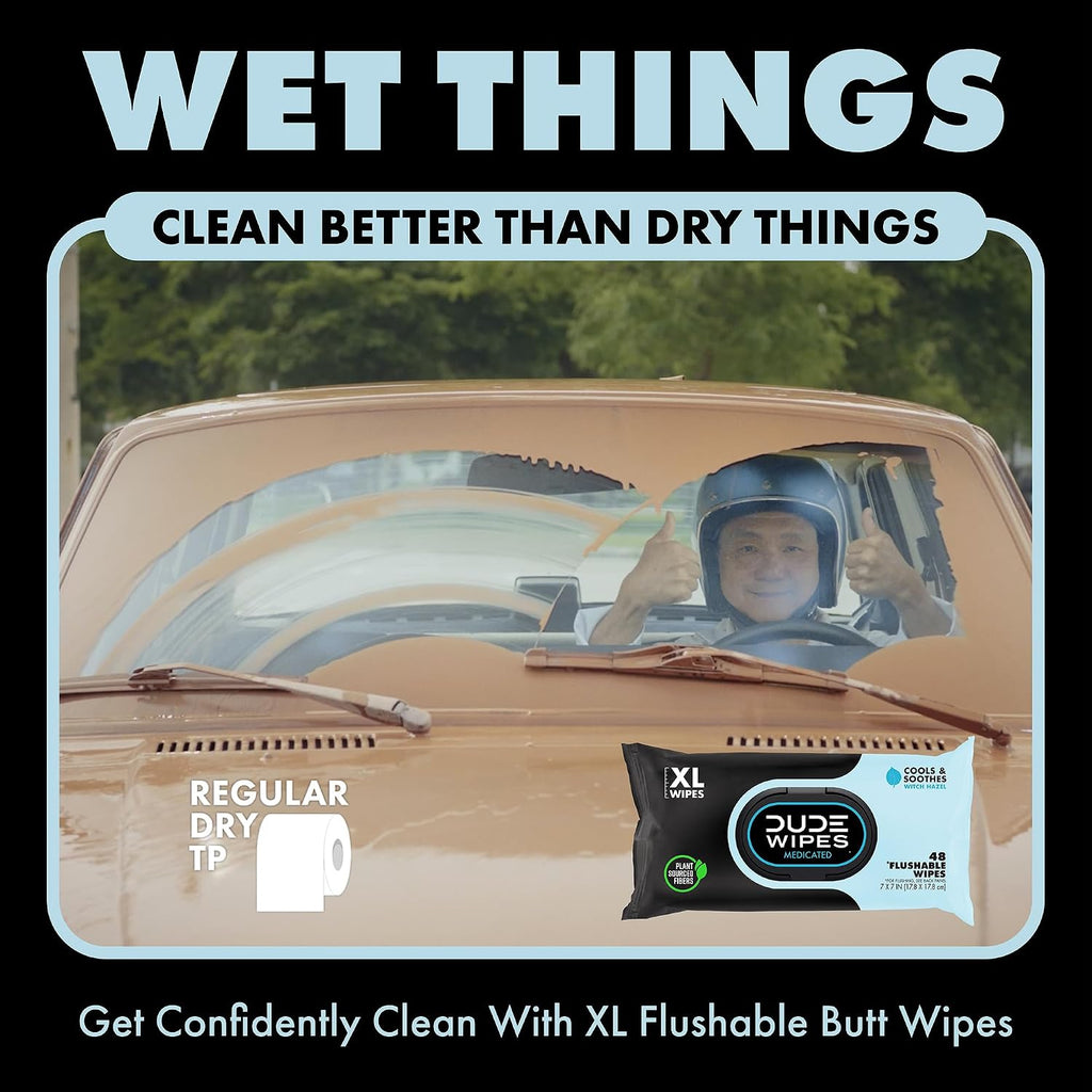 DUDE Wipes Medicated Hemorrhoid Flushable Wipes, Witch Hazel, 144 Count