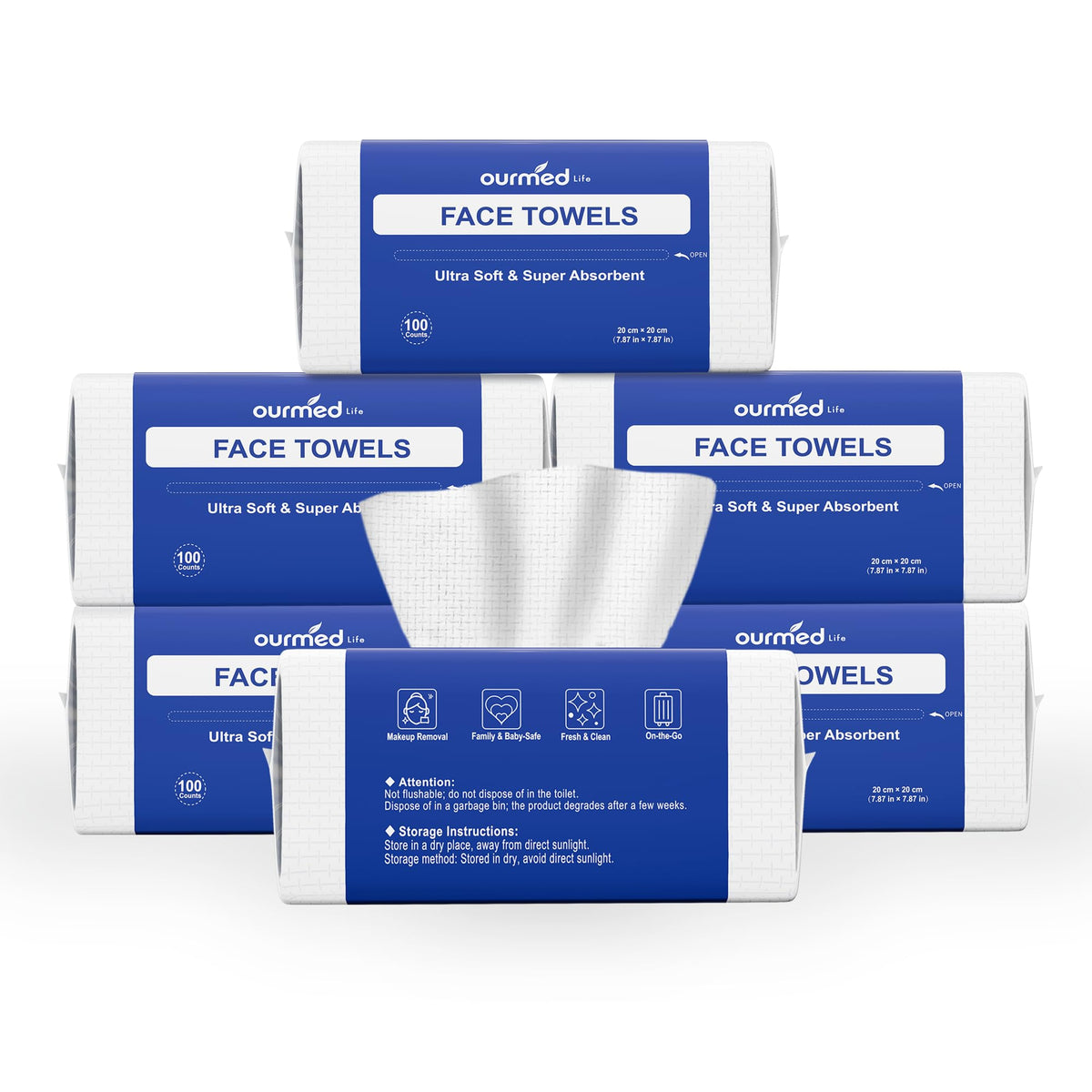 Ourmed Life Clean Face Towels Disposable, Ultra Soft & Absorbent, 240 Ct