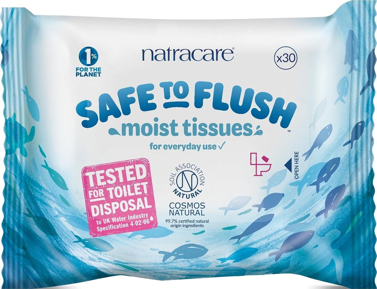 Natracare Safe to Flush Moist Tissues, Made of 100% paper and an Organic and Natural formula with Aloe Vera and Witch Hazel, Sewer Safe, Flushable Wipes (480 Count) 16 pack of 30 sheets in each pack