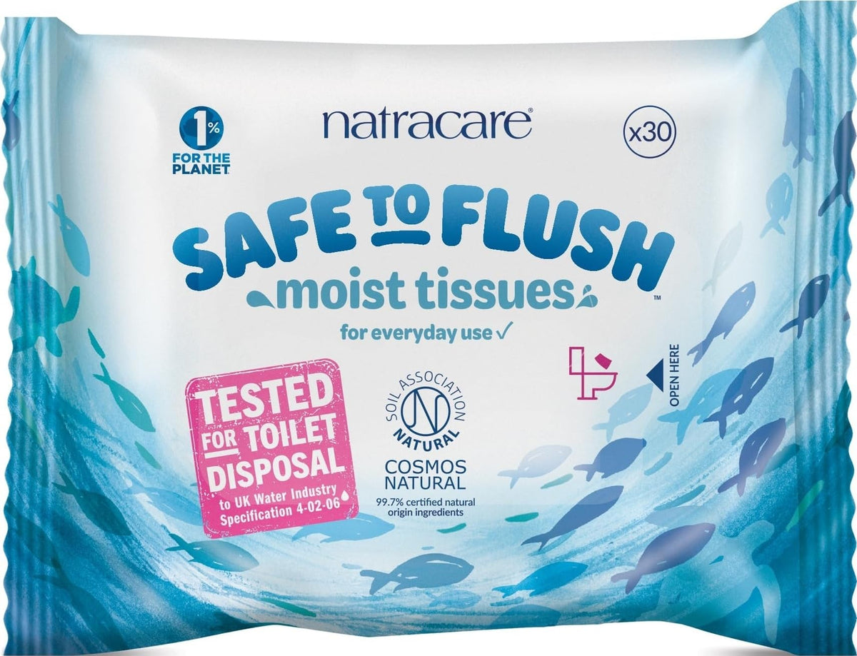 Natracare Safe to Flush Moist Tissues, Made of 100% paper and an Organic and Natural formula with Aloe Vera and Witch Hazel, Sewer Safe, Flushable Wipes (480 Count) 16 pack of 30 sheets in each pack