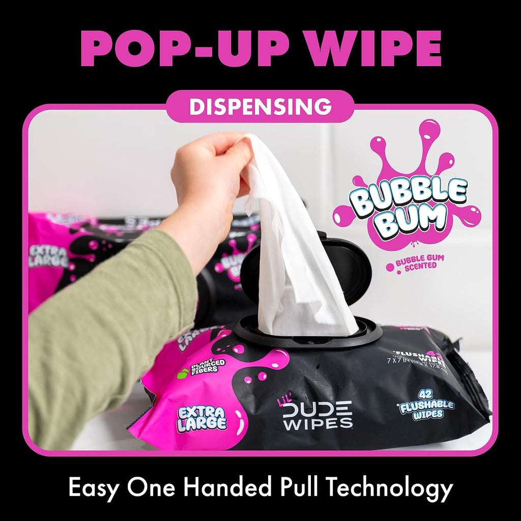 LiL' DUDE Wipes Flushable Potty Training Water Wipes, Bubble Bum, 168 Count