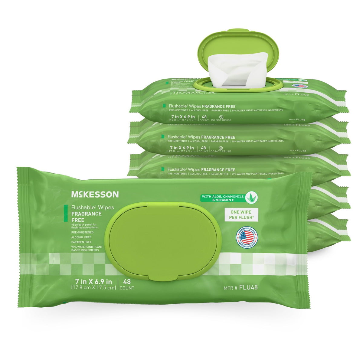 McKesson Flushable Adult Wet Wipes, Scented, 576 Wipes (12 Pack of 48)