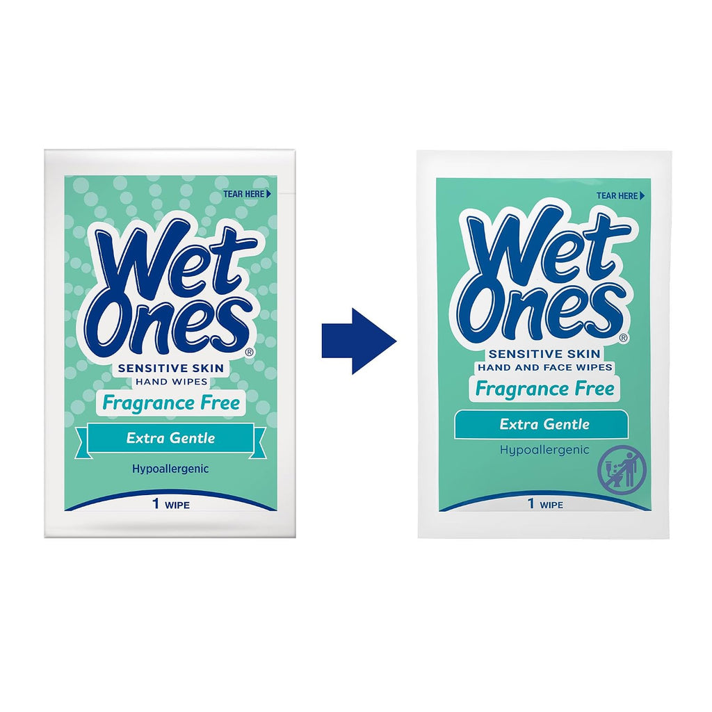 Wet Ones Singles Hand Wipes, Sensitive Skin, Unscented, 24 ct (6 Pack)
