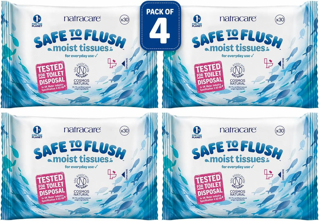 Natracare Safe to Flush Moist Tissues, Made of 100% paper and an Organic and Natural formula with Aloe Vera and Witch Hazel, Sewer Safe, Flushable Wipes (480 Count) 16 pack of 30 sheets in each pack