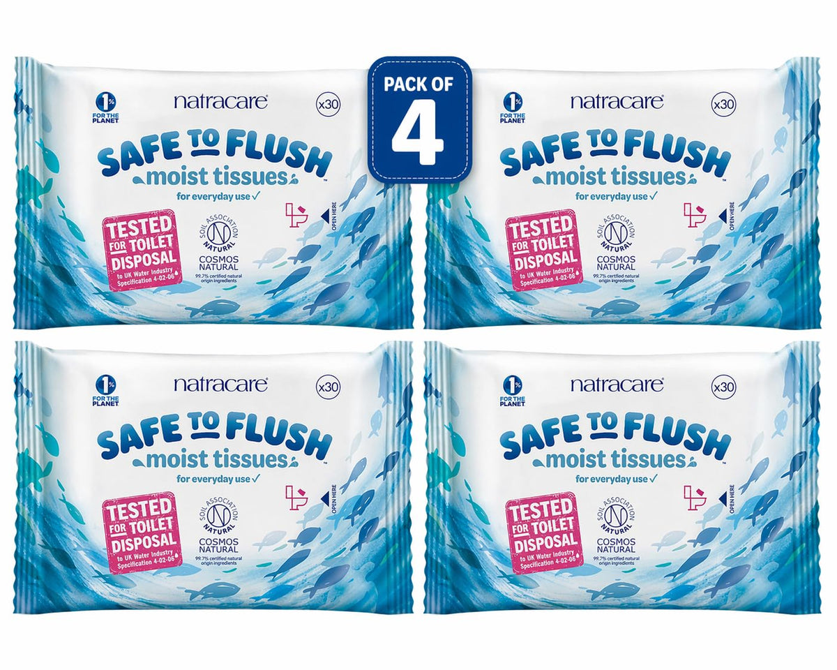 Natracare Safe to Flush Moist Tissues, Made of 100% paper and an Organic and Natural formula with Aloe Vera and Witch Hazel, Sewer Safe, Flushable Wipes (480 Count) 16 pack of 30 sheets in each pack