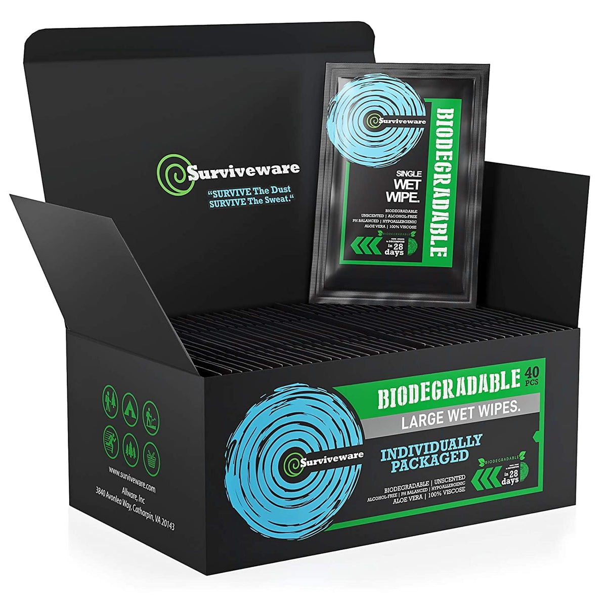 Surviveware Biodegradable Wipes Men or Women - Shower Wet Wipes