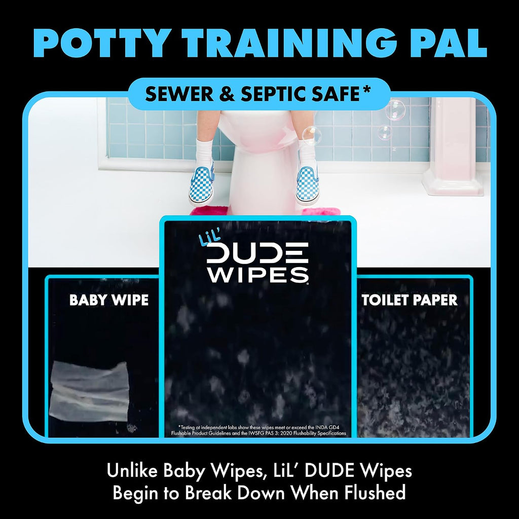 LiL' DUDE Wipes Flushable Potty Training Water Wipes, Unscented, 168 Count