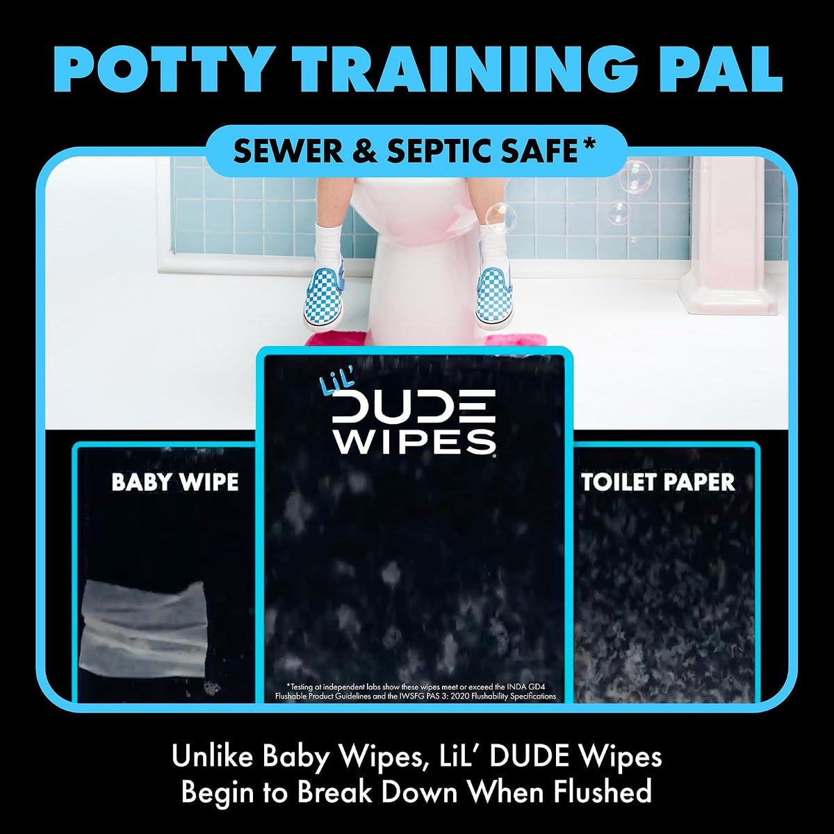 LiL' DUDE Wipes Flushable Potty Training Water Wipes, Unscented, 168 Count