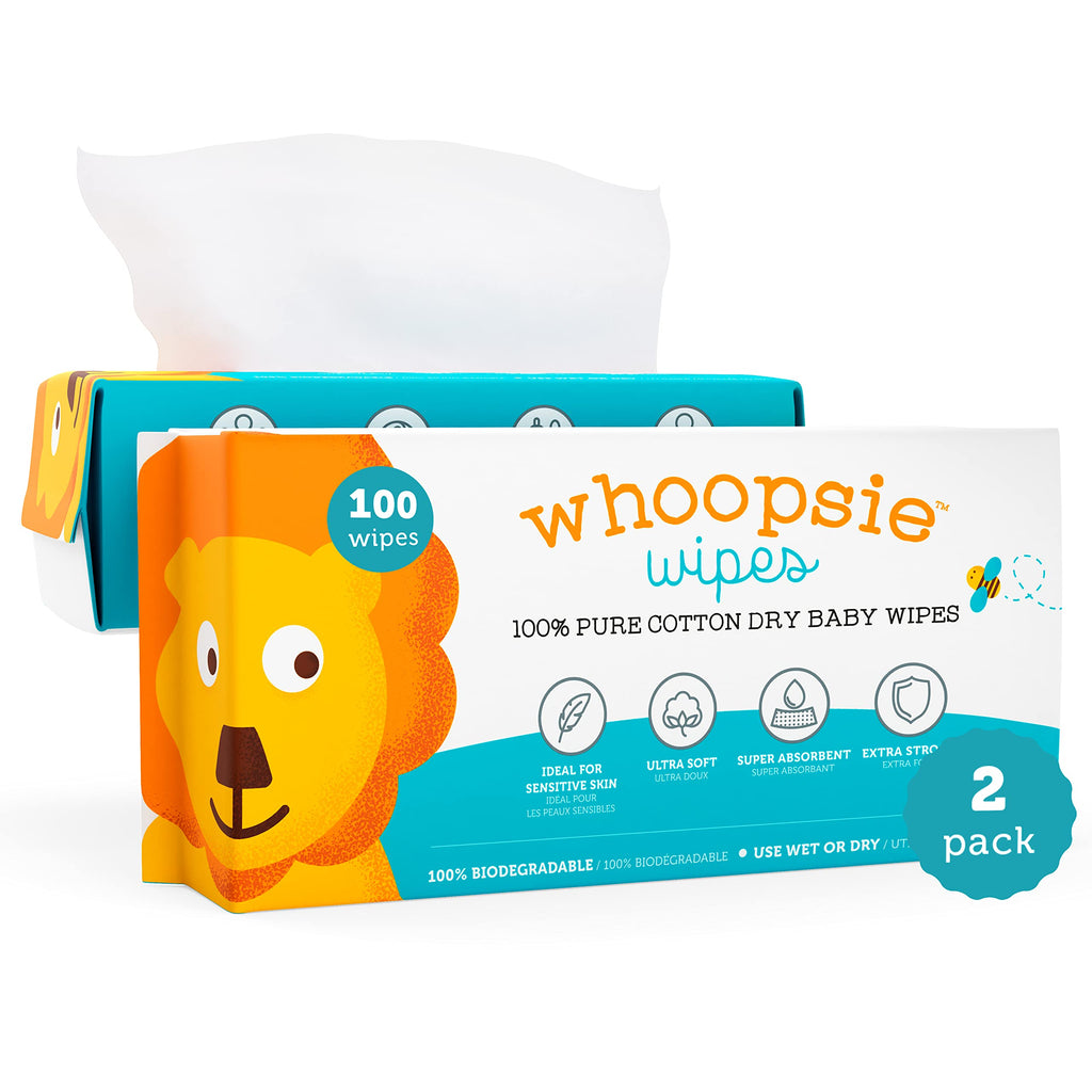 Whoopsie Wipes – The Original 100% Pure Cotton Dry Baby Wipes (600 Count)