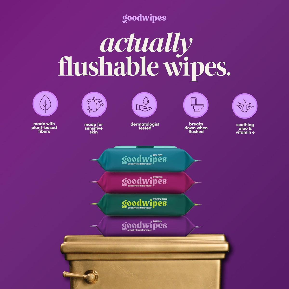 goodwipes Flushable Wipes - Lavender, 418 Wipes (8 Pack + 1 Travel Pack)
