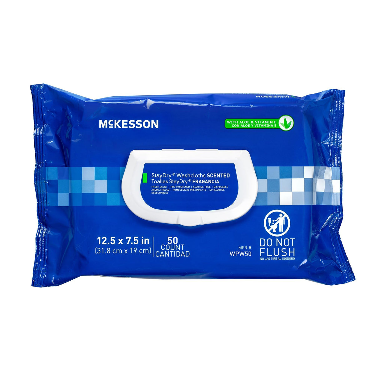 McKesson Disposable Wipe 12 Pack, 600 Washcloths - Large Adult Body and Incontinence Washcloths with Aloe and Vitamin E, Alcohol-Free, 50 Wipes Per Pack