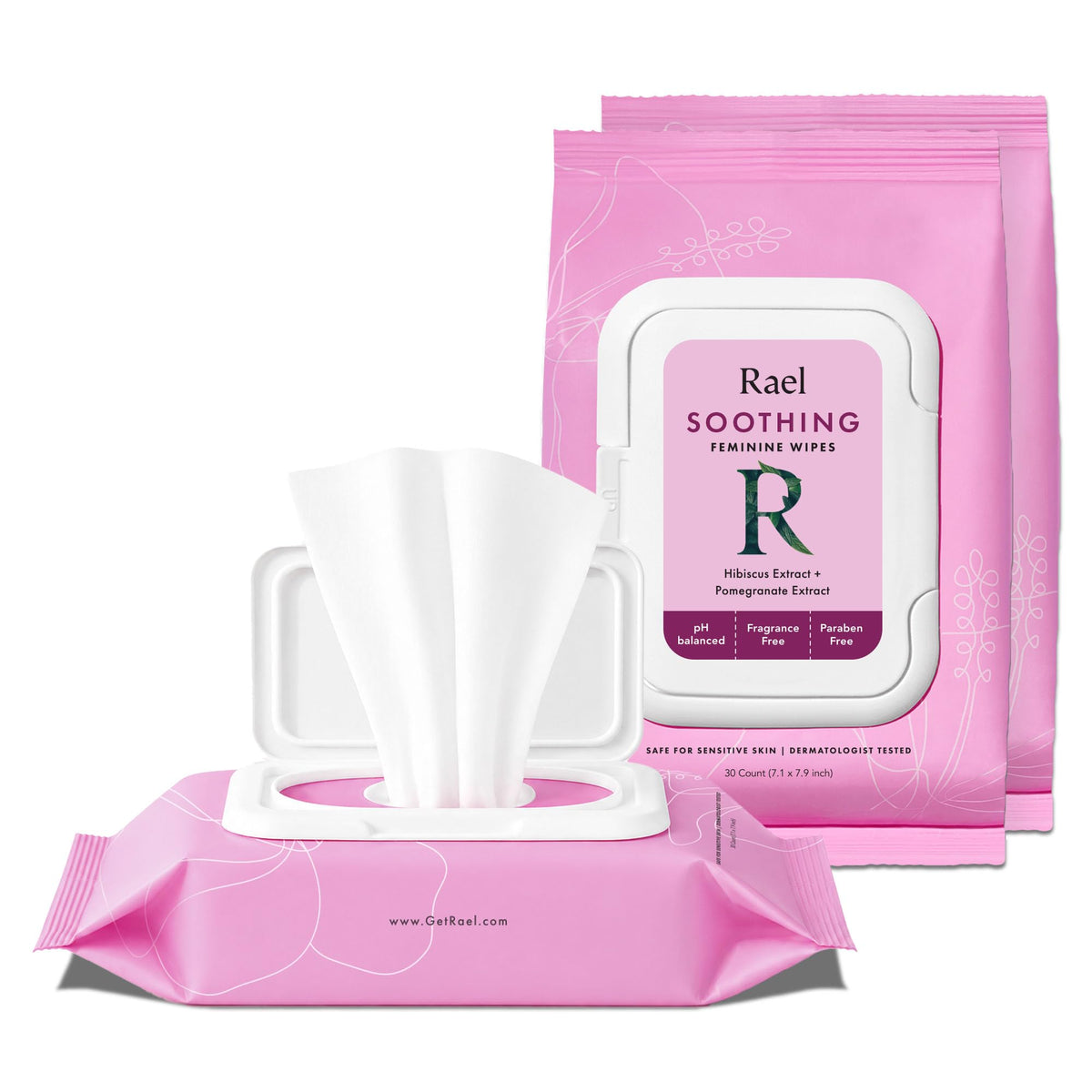Rael Gentle Feminine Wipes, Intimate Care with pH Level, Flushable (30 Ct)