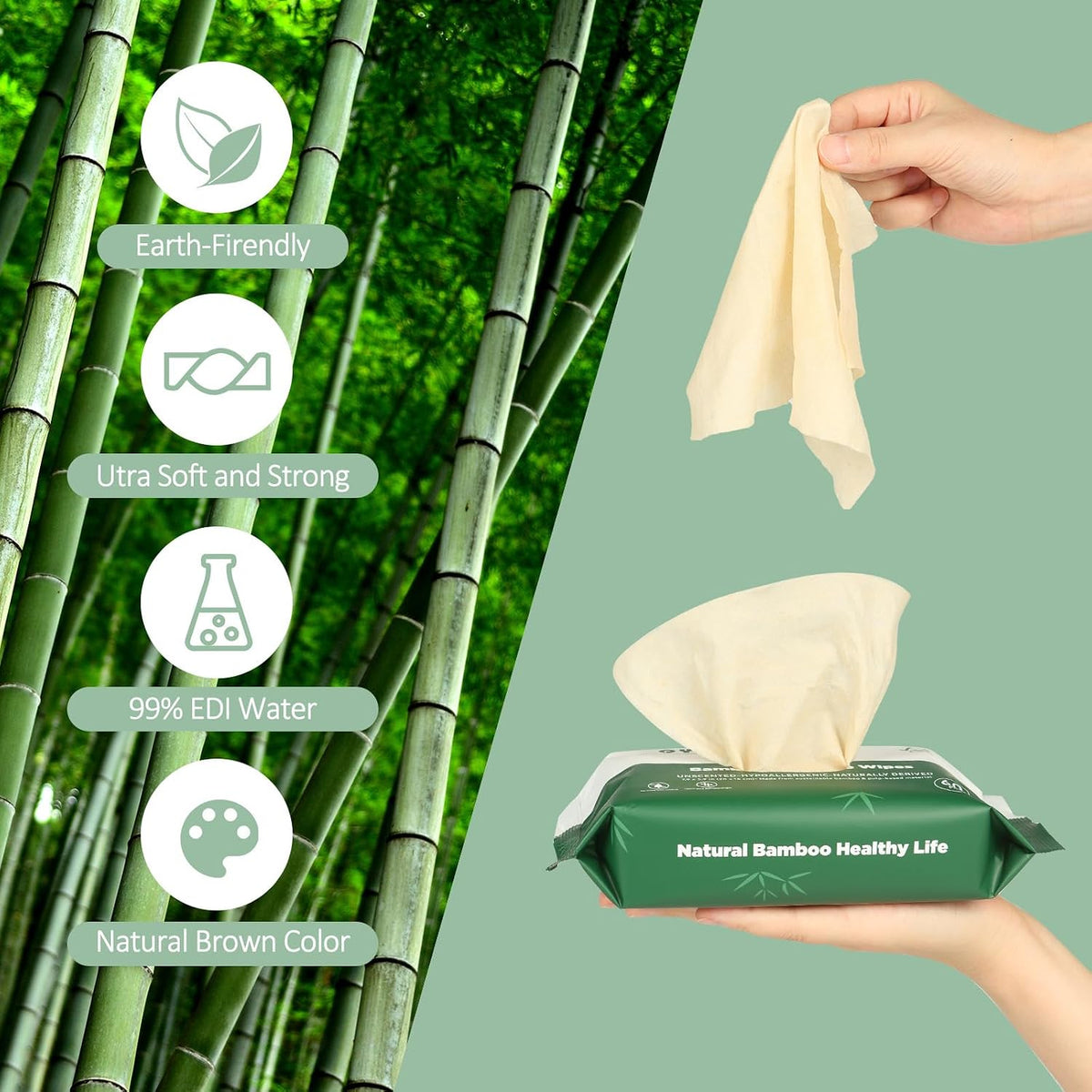 Bamboo Flushable Wipes,Septic Safe,Soft, Soothing Botanicals & Aloe, Unscented,Eco Friendly, Natural Brown Bamboo-Pulp Based Flusable Wipes for Women/kids/Adults 360Count (6 Packs of 60)
