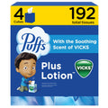 Puffs Plus Lotion with Vicks Facial Tissues, 4 Cubes, 48 Tissues per Box (192 Tissues) [Packaging May Vary]