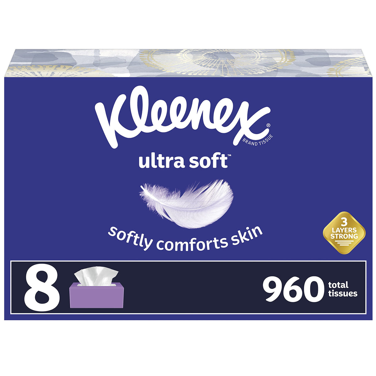 Kleenex Ultra Soft Facial Tissues, 3 Flat Boxes, 120 Tissues per Box