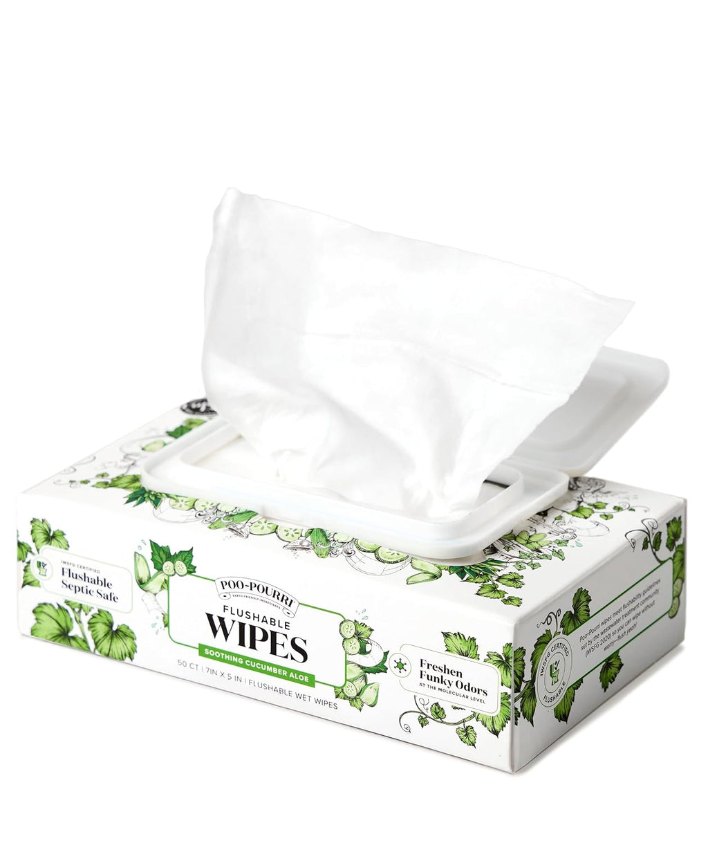 Poo~Pourri Flushable Wipes, Cucumber Aloe, 50 Count Dispenser Box