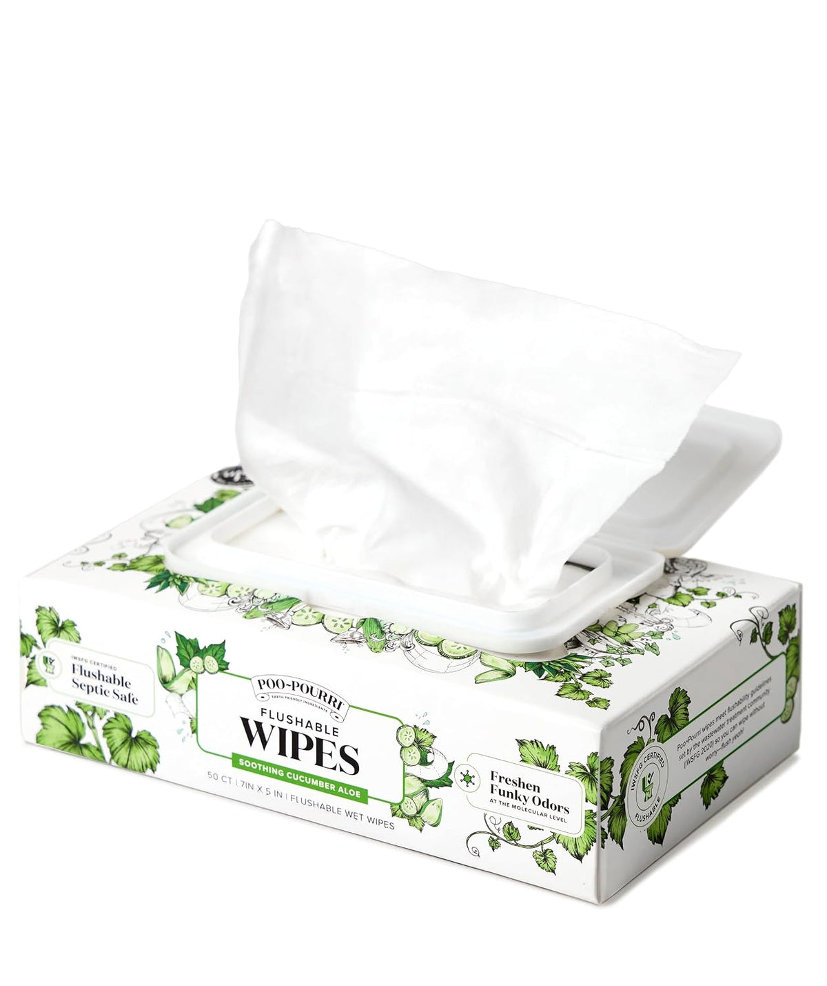 Poo~Pourri Flushable Wipes, Cucumber Aloe, 50 Count Dispenser Box