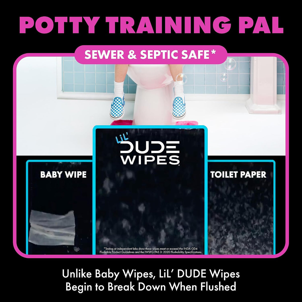 LiL' DUDE Wipes Flushable Potty Training Water Wipes, Bubble Bum, 336 Count