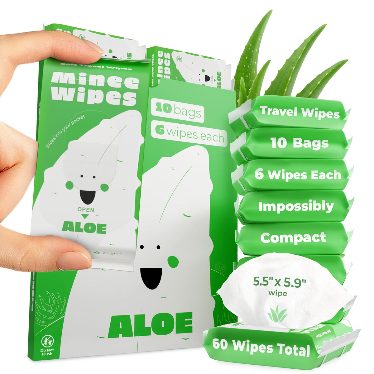 Impossibly Compact Travel Wipes - 99.5% Water - Safe for Sensitive Skin & Hypoallergenic, Resealable, Thick & Durable - For Adults & Kids - Unscented, 10 Pack Total 60 Wipes