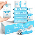 WONDERFUL Travel Flushable Wipes, 8 Mini Packs, Unscented Plant-Based Wet Wipes for Adults & Kids, Septic Safe, Gentle for Sensitive Skin & Hypoallergenic (Total 56 Wipes)