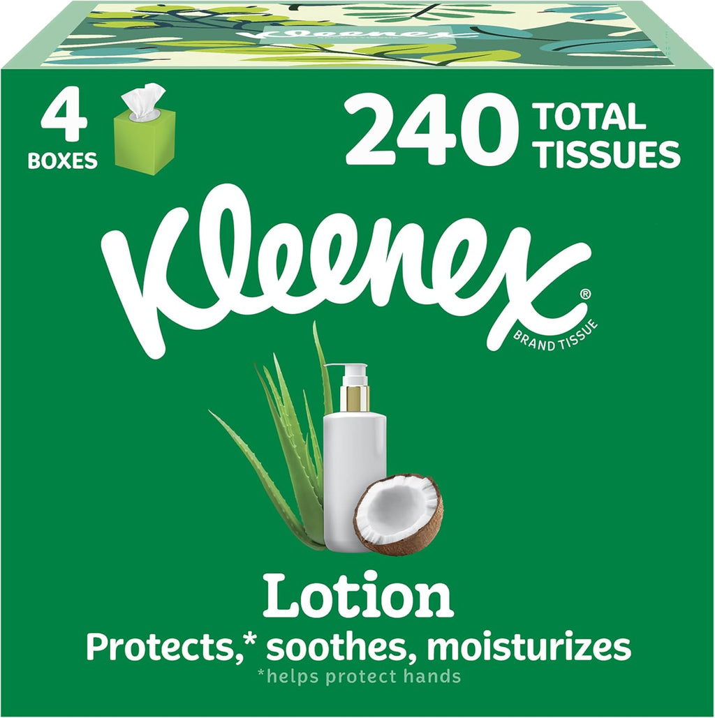 Kleenex Lotion Facial Tissues, 4 Cube Boxes, 60 Tissues per Box