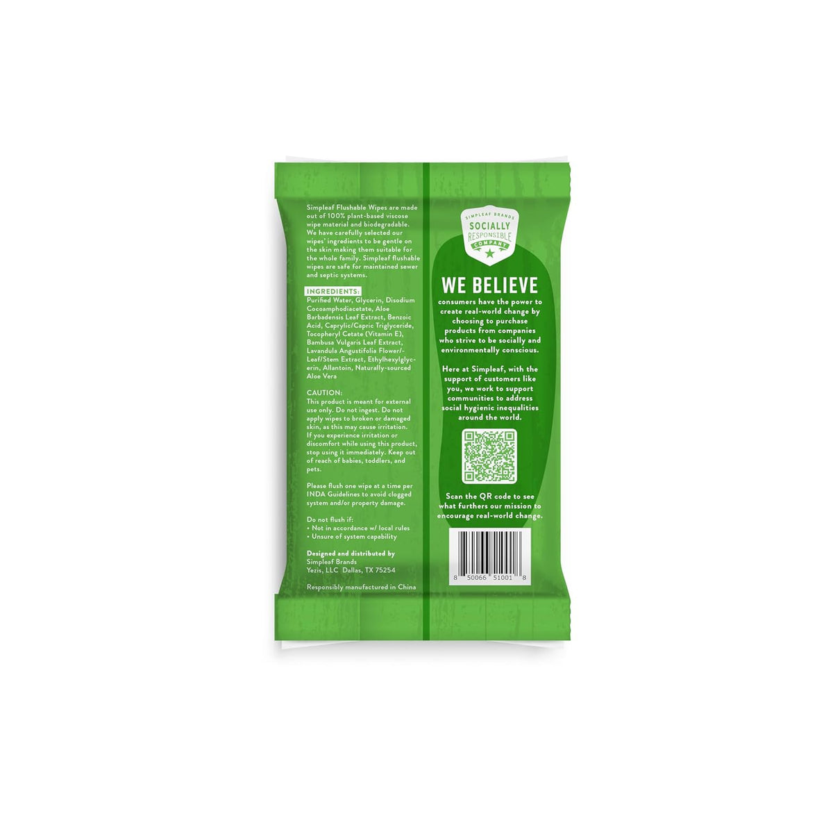 Simpleaf Flushable Wet Wipes Aloe Vera| Eco-Friendly, Paraben & Alcohol Free | Hypoallergenic & Safe for Sensitive Skin | Soothing Aloe Formula | (4 x 25 Count Convenient Pack) 100 Count Total