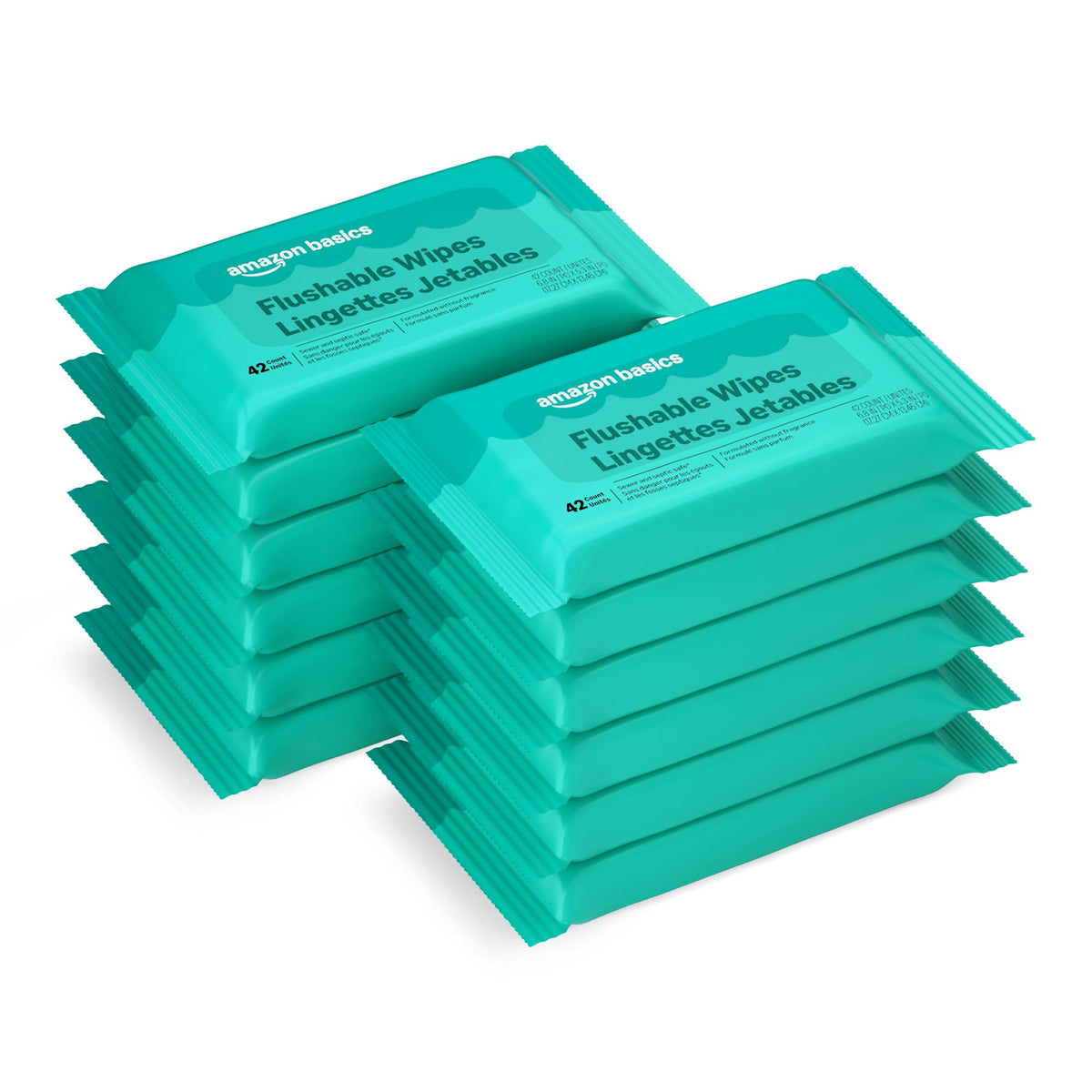 Amazon Basics Flushable Wipes, Fragrance Free, Adult Wet Wipes,126 Count (3 Packs of 42), Packaging May Vary