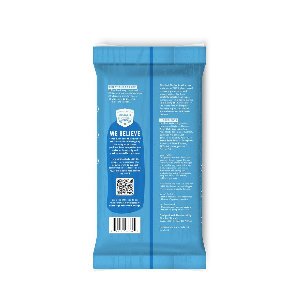 Simpleaf Flushable Wet Wipes Unscented | Plastic Free, Paraben & Alcohol Free | Hypoallergenic & Safe for Sensitive Skin | Soothing Aloe Formula | Adult Toilet Wipes (6 x 50 Count Pack) 300 Count