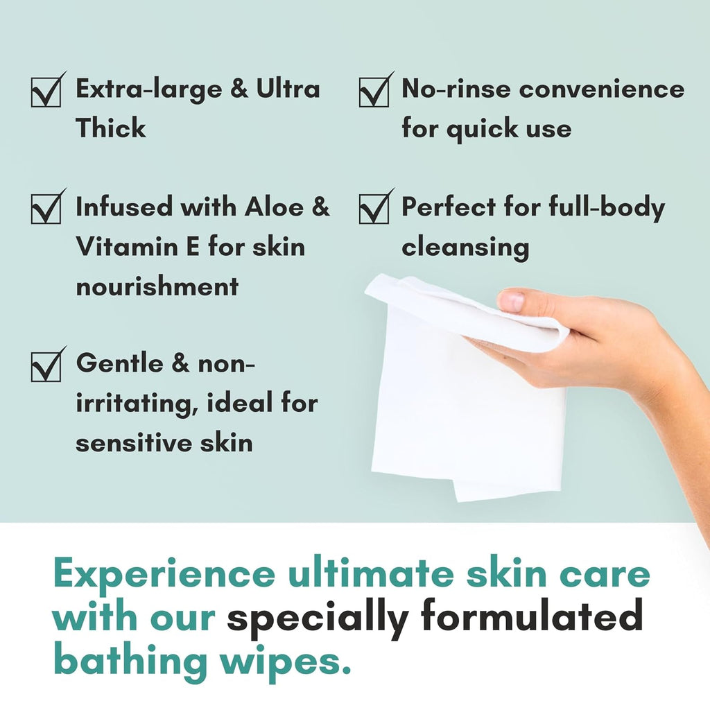 Nurture XL Ultra Thick Body Wipes for Adults with Aloe No Rinse - 120 Pack