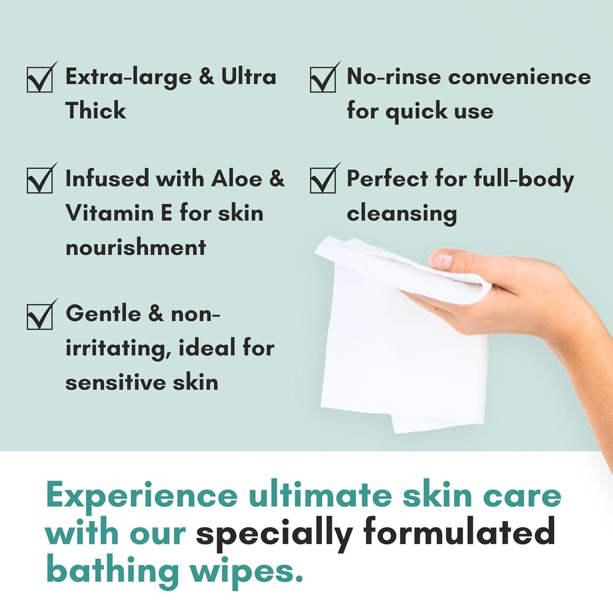 Nurture XL Ultra Thick Body Wipes for Adults with Aloe No Rinse - 120 Pack