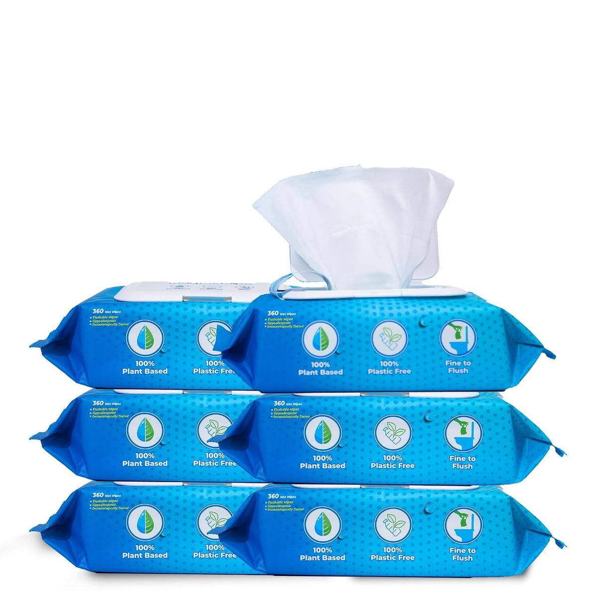 Flushable Wet Wipes, 6 Pack - 60 Wipes Per Pack (360 Count), XL Adult Cleansing Cloth for Men & Women, Hypoallergenic 100% Plant Based Disposable, Septic & Sewer Safe, Fragrance Free