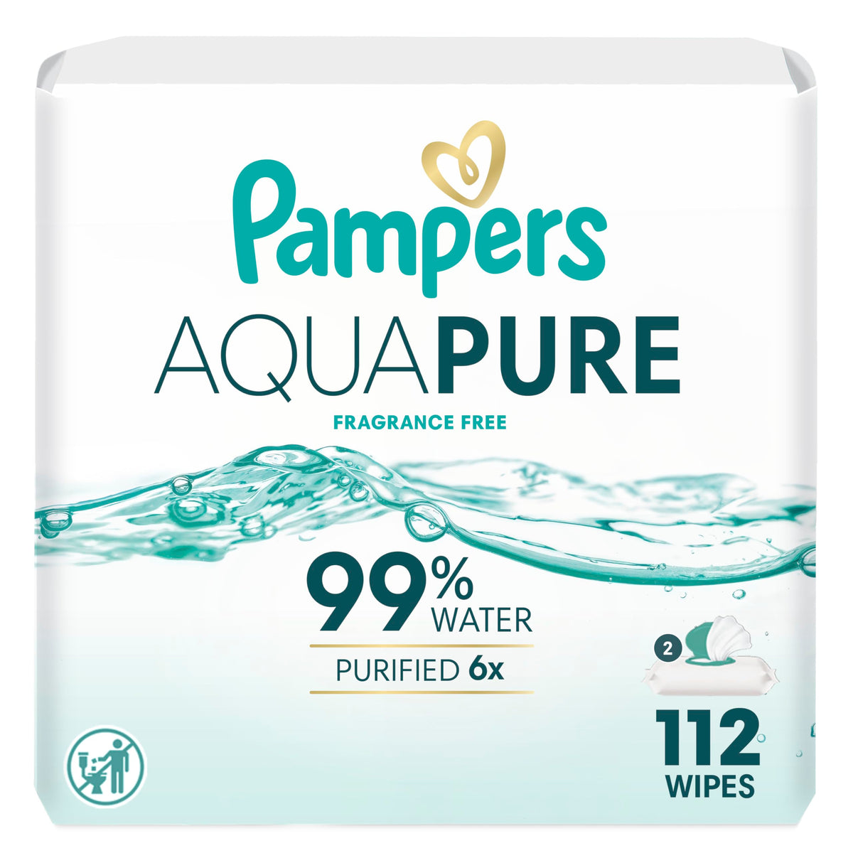 Pampers Aqua Pure Baby Wipes, 99% Water, Fragrance Free, Unscented, Water Based, Multi-Use, 896 Wipes Total (16X Flip-Top Packs) [Packaging May Vary]