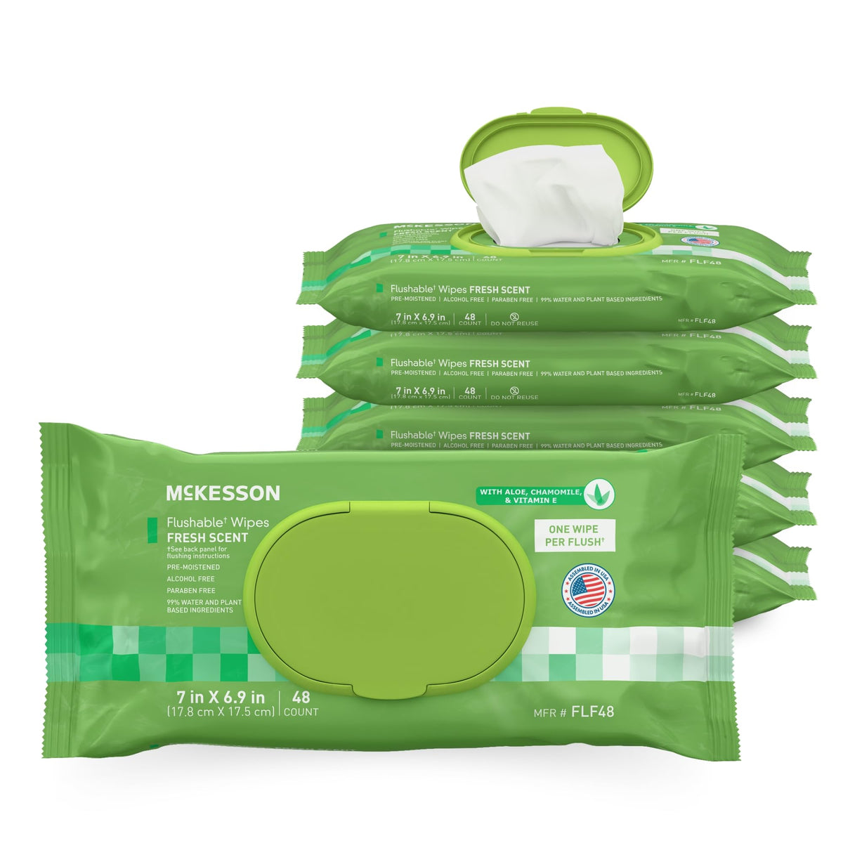 McKesson Flushable Adult Wet Wipes, Scented, 576 Wipes (12 Pack of 48)