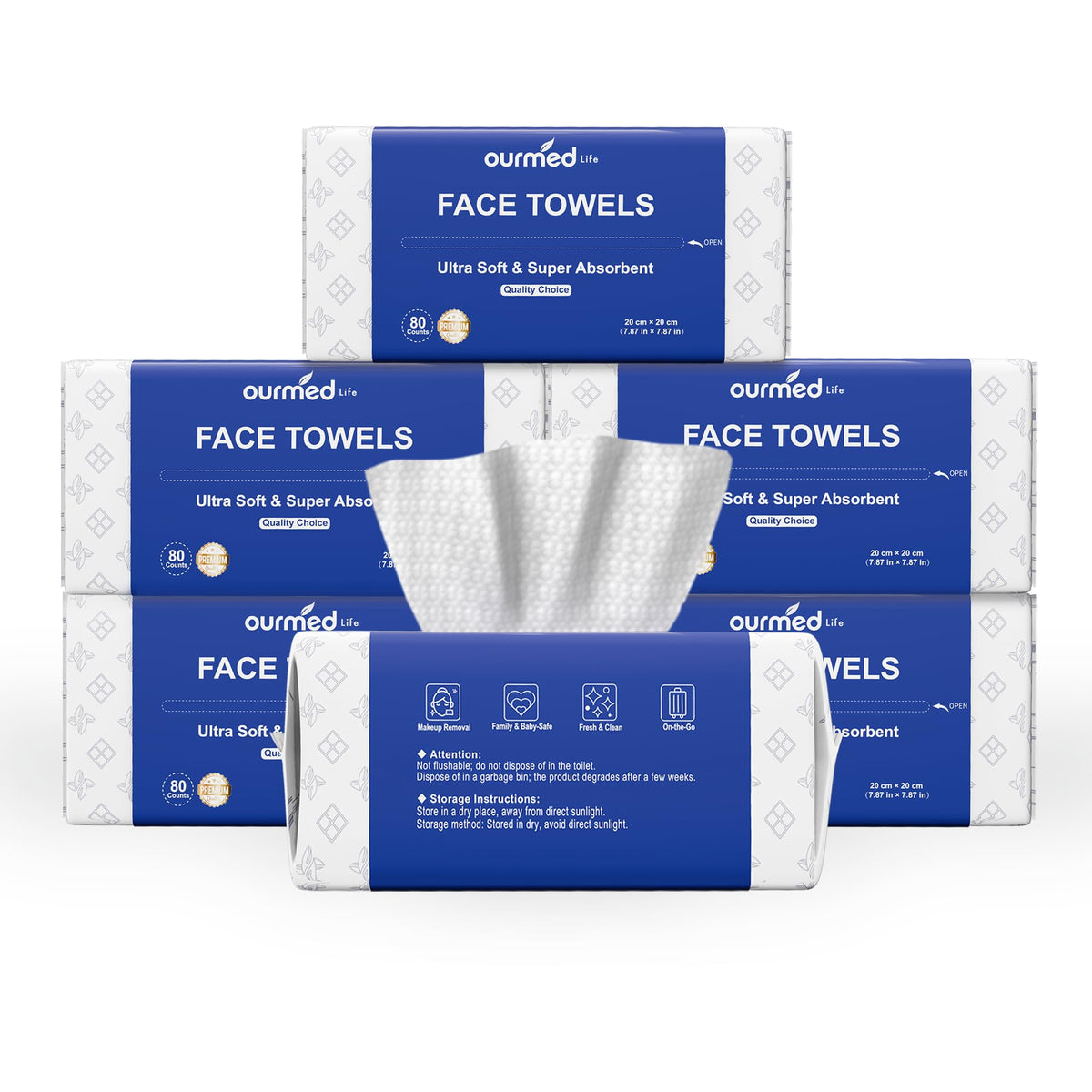 Ourmed Life Clean Face Towels Disposable, Ultra Soft & Absorbent, 240 Ct
